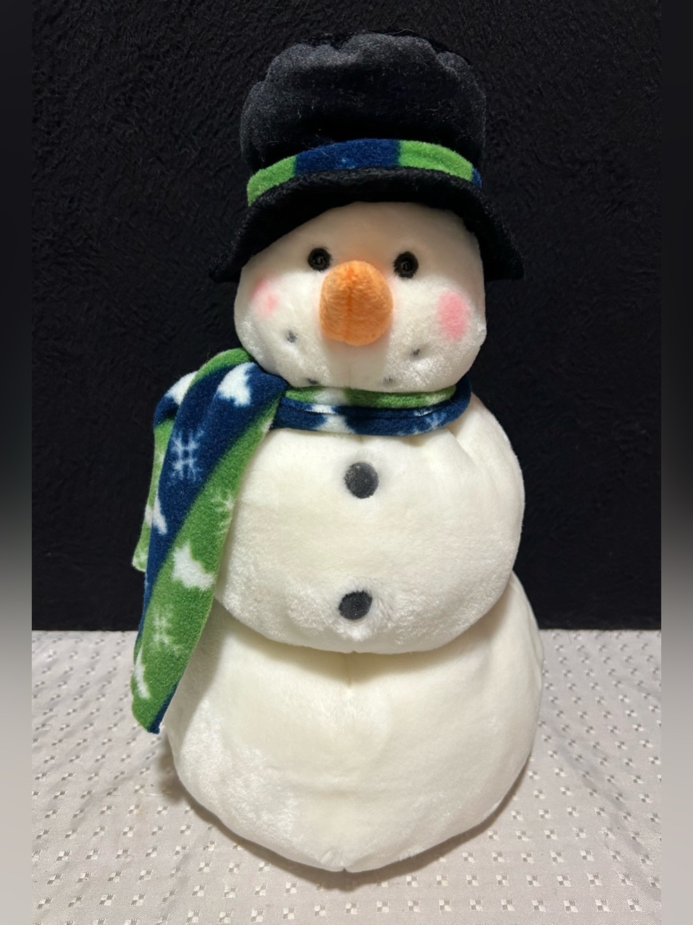 Cole the Snowman", a vintage holiday plush stuffed animal by Russ Berrie & Co.